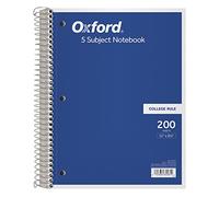 Oxford Tops 5-Subject Notebook, 8-1/2" x 11", College Rule, 200 Sheets, 4 Dividers (65581)