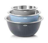 OXO Good Grips - Juego de 3 cuencos de acero inoxidable para mezclar - azul/gris, 4,7 L, varios tamaños