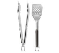 OXO Outdoor Set de Espátula y Pinzas para BBQ, 41 cm y 47,5 cm | Espátula de doble curva, pinzas festoneadas agarran con seguridad, abridor integrado, apto lavavajillas