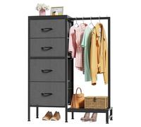 OYRREU Comoda Dormitorio Cajonera 4 CAJ Burro Ropa Perchero Infantil, Gris | 110 cm Armario Ropero Cajonera Tela, 4 Cajones, Barra Colgar Ropa, Mueble para Salon Dormitorio Ninos Entrada