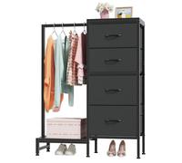 OYRREU Comoda Dormitorio Cajonera 4 CAJ Burro Ropa Perchero Infantil, Negro | 110 cm Armario Ropero Cajonera Tela, 4 Cajones, Barra Colgar Ropa, Mueble para Salon Dormitorio Ninos Entrada