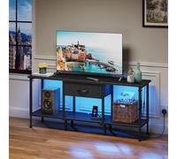 OYRREU Mueble de TV 120cm con LED, Enchufe y Estantes, Negro