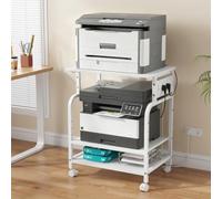 OYRREU Mueble para Impresora 3D, Soporte para Impresora con Ruedas, Blanco | Mesa para Impresora con Enchufes USB Tipo C, 3 Estantes Ajustables, Ruedas Freno, 3D Láser Multifunción, Oficina, Fax Scanner