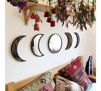 Oytrui Espejos de Fase Lunar Conjunto de 5, Decoración de Pared de Madera, Diseño de Interiores en el Hogar, Decoraciones de Pared de Luna Boho, Pegatinas Libres Incluidas con Acrílico, (Negro)
