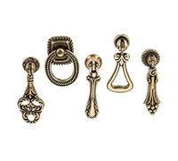 OZLCUA Pomo De Puerta Retro 2pcs Retro Style Drop Pendant Bronze Drawer Cabinet Knob Pull Antique Brass Ring Cupboard Dresser Handle Home Decor(Color 5)