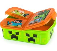 p:os Minecraft Fiambrera para niños con 3 Compartimentos, Fiambrera de plástico con Cierres de Clip, Fiambrera para guardería, Escuela y Ocio