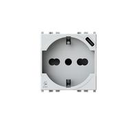 P40 USB3.0 - Toma de corriente schuko tipo P40 con fuente de alimentación USB de 3 amperios con conector tipo C compatible con Vimar Plana blanca