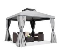 Pabellón de jardín con mosquitera y cortinas Valencia 3x3 gris Garden Point