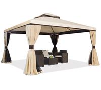 Pabellón de jardín grande con mosquitera y cortinas Valencia 4 x 4 m crema Garden Point