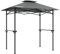 Pabellón para barbacoa Wiltec, color gris, 245 x 152 x 242 cm. Pabellón para barbacoa con extractor de humos, toldo para barbacoa con lona impermeable y tienda para barbacoa con 2 estantes