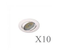 wonderlamp Pack x 10 unidades - Foco empotrable techo Basic Redondo, incluye Portalámparas GU10, Diámetro de 8,5 x 1,5 cm. Ojo de buey basculante 30°, Blanco