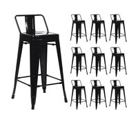 Pack 10 Taburetes Altos Industriales Apilables de Acero 41x41x85cm Thinia Home Black