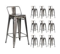 Pack 10 Taburetes Altos Industriales Apilables de Acero 41x41x85cm Thinia Home Silver