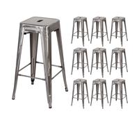 Pack 10 Taburetes Medios Industriales Apilables de Acero 43x43x76cm Thinia Home Silver