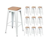 Pack 10 taburetes medios industriales de acero y madera thinia home
