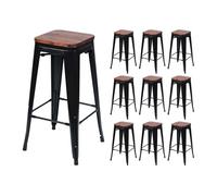 Thinia Home Pack 10 Taburetes Medios Industriales Apilables de Acero y Madera 43x43x76cm Thinia Home