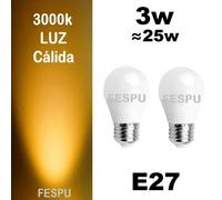 PACK 2 BOMBILLA LED,CASQUILLO GRANDE,E27,LUZ CALIDA/BLANCA,3W/6W/9W REDONDO,CM,FESPU 2 warm 3w