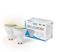 Pack 2 Bombillas LED Inteligentes GU10, RGB y Blanco Regulable, WiFi 2,4 GHz, Compatible Alexa, Google Home y Apple HomeKit, Focos Empotrables LED, Smart Home, Domótica para el Hogar