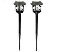 Pack 2 focos solares exterior luz LED cálida c/estaca para jardín Aktive, Pack de 2 balizas exteriores de luz solar led Aktive, Luz continua entre 6 y 8 horas, de 8 lumens, Impermeable