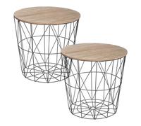 Pack 2 Mesas Auxiliares Redondas, Estructura Metálica, Tapa de Madera MDF, 41 x 40 cm