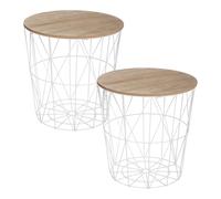 Pack 2 Mesas Auxiliares Redondas, Estructura Metálica, Tapa de Madera MDF, 41 x 40 cm