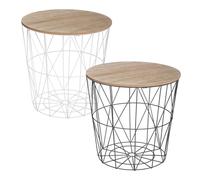 Pack 2 Mesas Auxiliares Redondas, Estructura Metálica, Tapa de Madera MDF, 41 x 40 cm