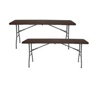 Pack 2 Mesas Plegables Rectangulares Efecto Madera 180x74x74cm Thinia Home Brown