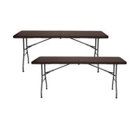Pack 2 Mesas Plegables Rectangulares Efecto Ratán 180x74x74cm Thinia Home Brown