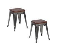 Pack 2 taburetes bajos industriales de acero y madera thinia home