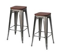 Pack 2 Taburetes Medios Industriales Apilables de Acero y Madera 43x43x76cm Thinia Home
