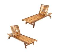Pack 2 tumbonas para jardín con Ruedas, Reclinable, Madera Teca Grado A, Medidas 65x200x35 cm, Tratamiento al Agua aplicado, Hamacas de Piscina, Tumbona de jardín de teka