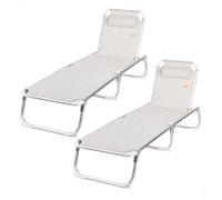 Pack 2 tumbonas playa multiposición 186x49x30 cm beige con cojín