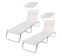 Pack 2 tumbonas playa multiposición 186x49x30 cm beige con parasol y cojín