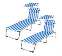 Pack 2 tumbonas playa multiposición 186x49x30 cm marinera con parasol y cojín