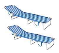 Pack 2 tumbonas playa reclinables de 3 posiciones convertible en cama azul y blanco de aluminio Lola Home