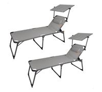Pack 2 tumbonas plegables playa altura xl c/parasol y cojín gris aktive