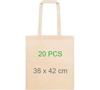 Pack 20 Bolsas de la compra Totebag de algodón 100% natural, 145 g/m2. Bolsas reutilizables respetuosas con el medio ambiente, con asas largas. Para comercios, tiendas, estampar o dibujar.