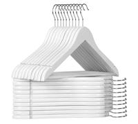 Pack 20 Perchas para Ropa de Madera Natural con Muescas Antideslizantes y Gancho Giratorio | Perchas Resistentes para Camisas, Chaquetas, Trajes y Abrigos (Blanco)