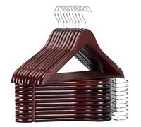 Pack 20 Perchas para Ropa de Madera Natural con Muescas Antideslizantes y Gancho Giratorio | Perchas Resistentes para Camisas, Chaquetas, Trajes y Abrigos (Cereza Oscuro)