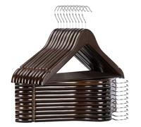 Pack 20 Perchas para Ropa de Madera Natural con Muescas Antideslizantes y Gancho Giratorio | Perchas Resistentes para Camisas, Chaquetas, Trajes y Abrigos (CAFÉ)