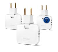 Pack 3 Ladrón Enchufe Plano de 3 Tomas con Diseño Fino para Espacios Reducidos - Ladron Plano Pared con Cabezal Giratorio 180º - Adaptador Americano y Europeo | 3-Stars (Cantidad 3)