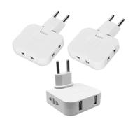 Pack 3 Ladrón Enchufe Plano Extraplano de Pared, Cabezal Giratorio 180º | 2X Adaptador Múltiple 3 Tomas + 1x Adaptador 2 Tomas + 2 Puertos USB | Ideal Detrás de Muebles, Ahorra Espacio. (Blanco)