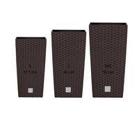 Pack 3 macetas altas prosperplast (11,4/19/35 litros) rato square de plastico en color ocre oscuro con deposito.