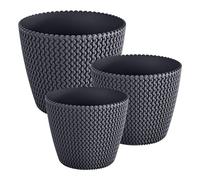 Pack 3 macetas redondas prosperplast (5/8/11,5 litros) splofy de plastico en color antracita