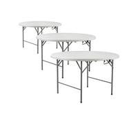 Pack 3 Mesas Plegables Portátiles Resina Ø121cm Blanco Efecto Granito Thinia Home White