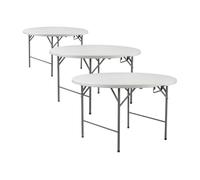 7house Pack 3 Mesas Plegables Portátiles Resina Ø150cm Blanco Efecto Granito 7house
