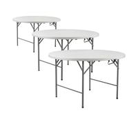 Pack 3 Mesas Plegables Portátiles Resina Ø150cm Blanco Efecto Granito 7house White