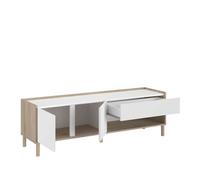 Pack 3 muebles de salón mueble tv, mesa centro elevable y aparador color roble japonés y blanco 60 cm