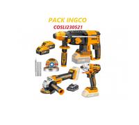 PACK 3pcs INGCO COSLI230521 - AMOLADORA + MARTILLO COMBINADO + IMPACTO + 2 BAT 4AH - Envío desde España en 24h.