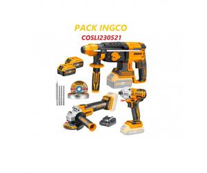 PACK 3pcs INGCO COSLI230521 - AMOLADORA + MARTILLO COMBINADO + IMPACTO + 2 BAT 4AH - Envío desde España en 24h.